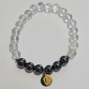 Hematite and Clear Quartz Bracelet with Capricorn Charm